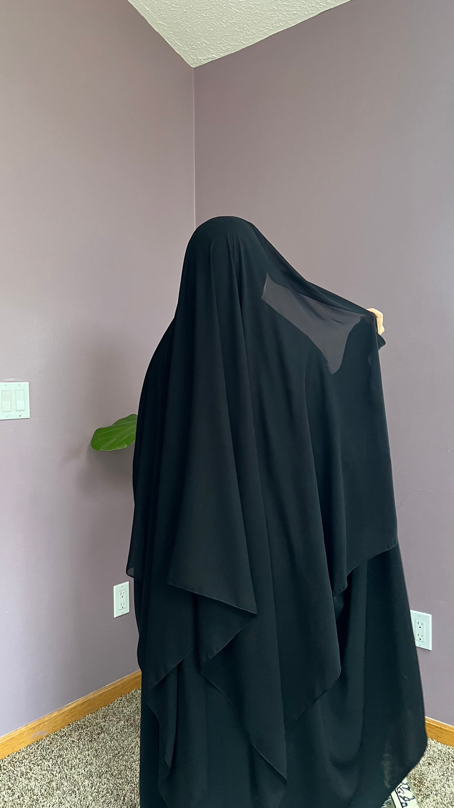 Xl long black rectangle / elastic hijab