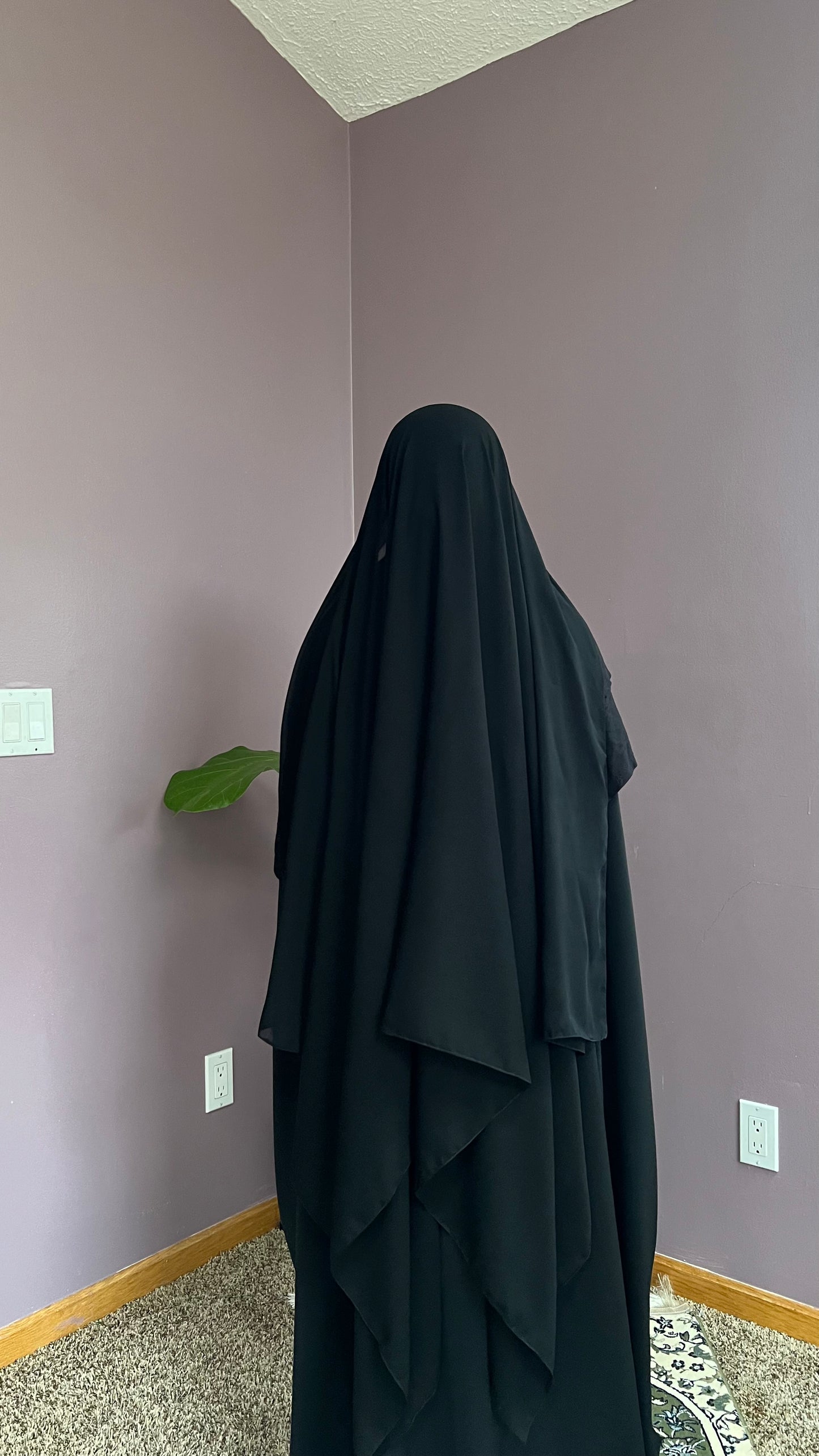 Xl long black rectangle / elastic hijab