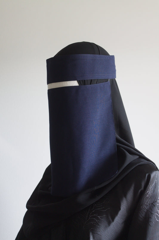 navy Saudi Style Niqab, with clip snap